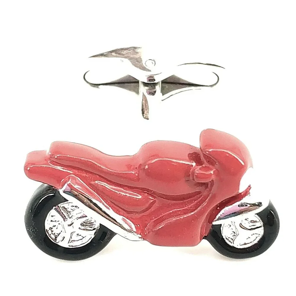 Mens Red Motorcycle Cuff Links Wedding Business Crotch Rocket Enamel Painted